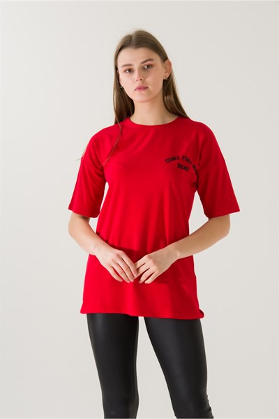 Kadın Come Find Kırmızı Baskılı T-shirt 21014 Kırmızı