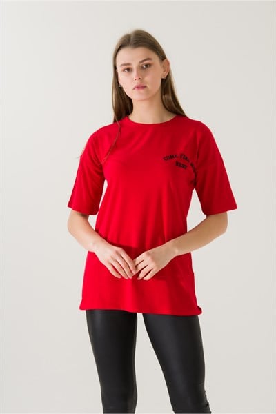 Kadın Come Find Kırmızı Baskılı T-shirt 21014 Kırmızı