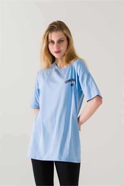 Kadın Come Find Mavi Baskılı T-shirt 21014 Mavi