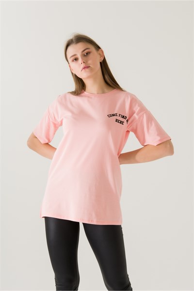 Kadın Come Find Pudra Baskılı T-shirt 21014 Pudra