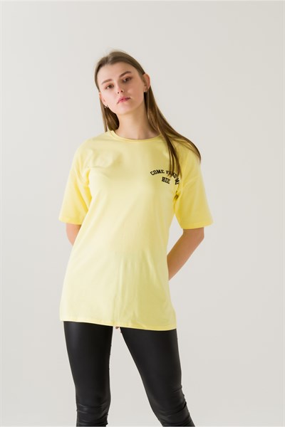 Kadın Come Find Sarı Baskılı T-shirt 21014 Sarı