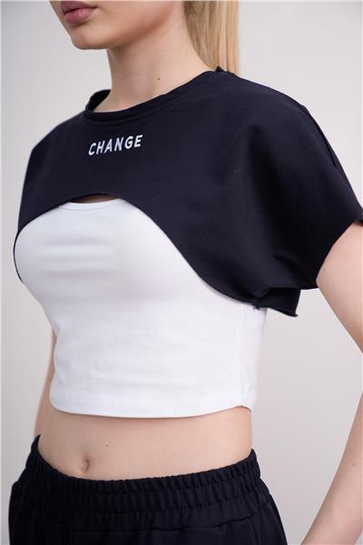 Kadın Crop Eşofman Takımı 3Lü Takım Spor Comfort 25074