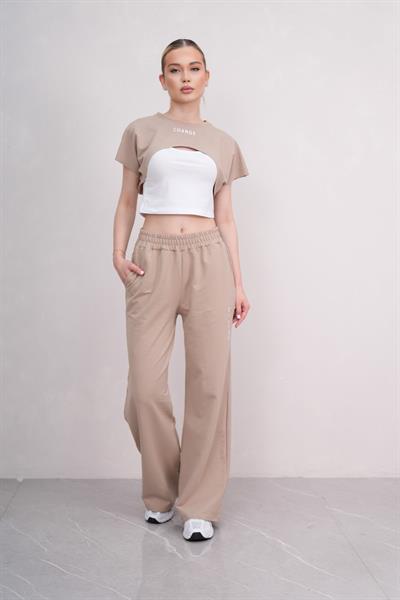 Kadın Crop Eşofman Takımı 3lü Takım Spor Comfort 25074