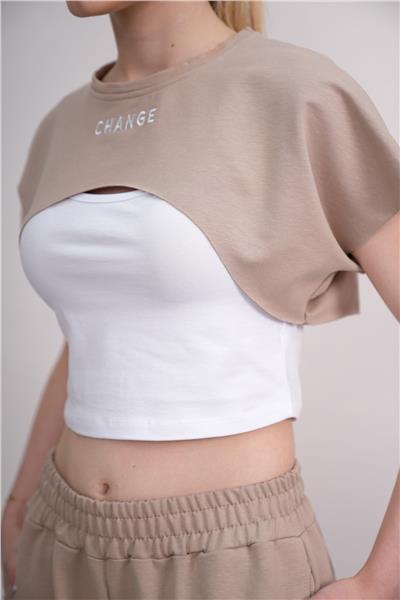 Kadın Crop Eşofman Takımı 3Lü Takım Spor Comfort 25074