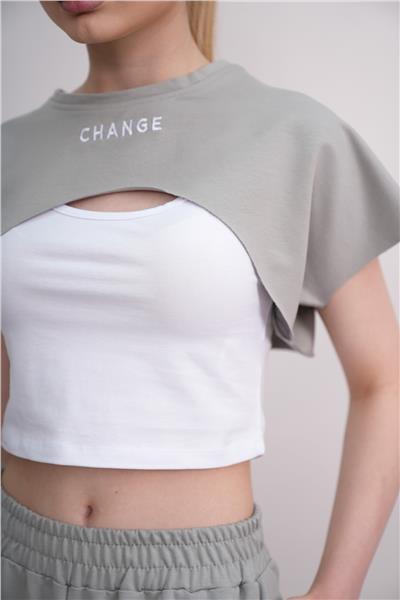 Kadın Crop Eşofman Takımı 3Lü Takım Spor Comfort 25074