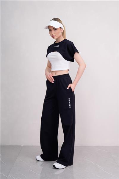 Kadın Crop Eşofman Takımı 3Lü Takım Spor Comfort 25074