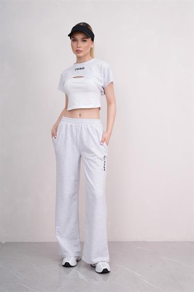 Kadın Crop Eşofman Takımı 3lü Takım Spor Comfort 25074