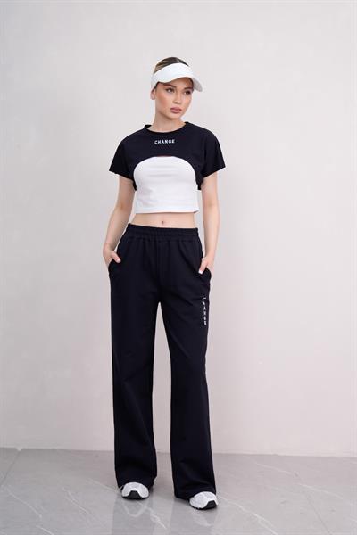 Kadın Crop Eşofman Takımı 3lü Takım Spor Comfort 25074
