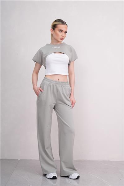 Kadın Crop Eşofman Takımı 3Lü Takım Spor Comfort 25074