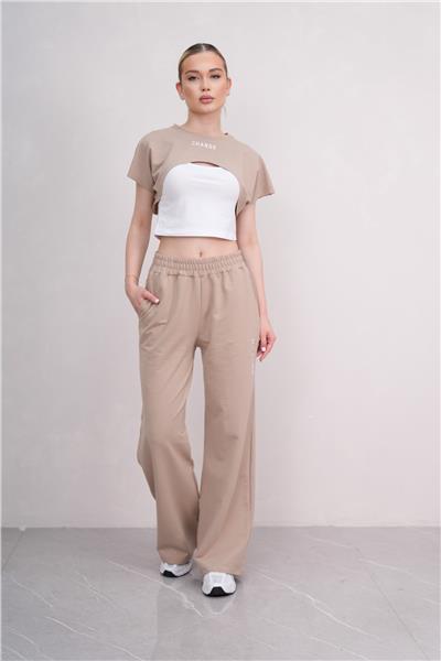 Kadın Crop Eşofman Takımı 3Lü Takım Spor Comfort 25074