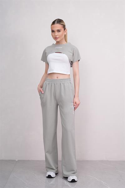 Kadın Crop Eşofman Takımı 3lü Takım Spor Comfort 25074