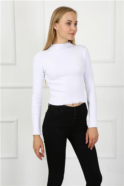 Kadın Crop Kaşkorse Bluz 23511 -Beyaz