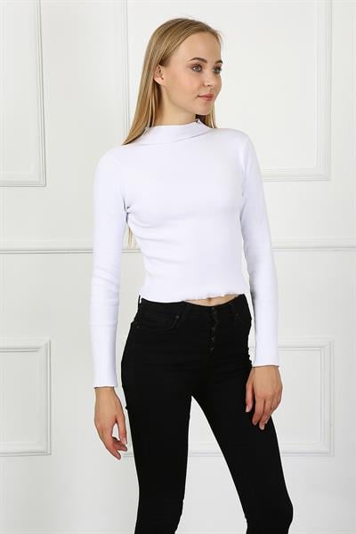 Kadın Crop Kaşkorse Bluz 23511 -BEYAZ