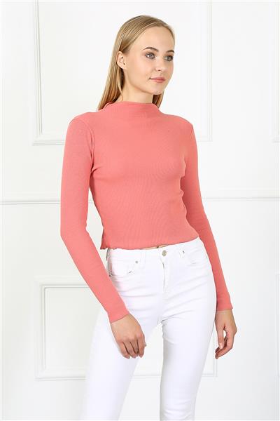 Kadın Crop Kaşkorse Bluz 23511 -Gül Kurusu