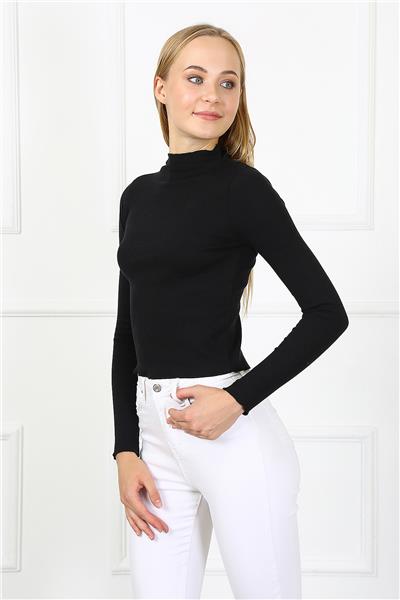 Kadın Crop Kaşkorse Bluz 23511 -Siyah