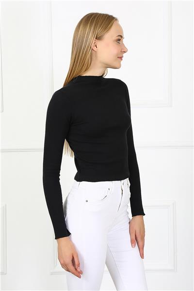 Kadın Crop Kaşkorse Bluz 23511 -Siyah