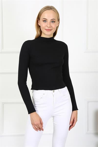 Kadın Crop Kaşkorse Bluz 23511 -SİYAH