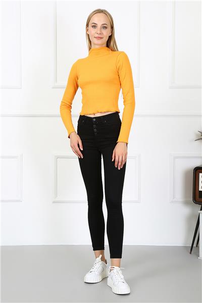 Kadın Crop Kaşkorse Bluz 23511 -Turuncu