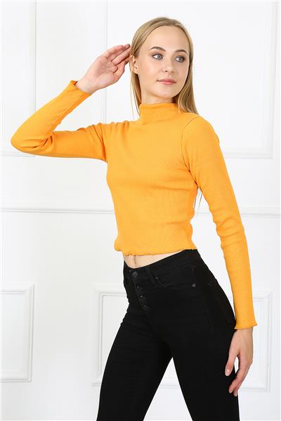 Kadın Crop Kaşkorse Bluz 23511 -Turuncu