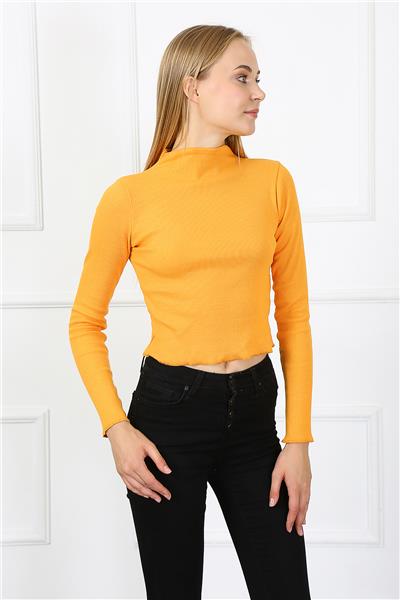 Kadın Crop Kaşkorse Bluz 23511 -Turuncu