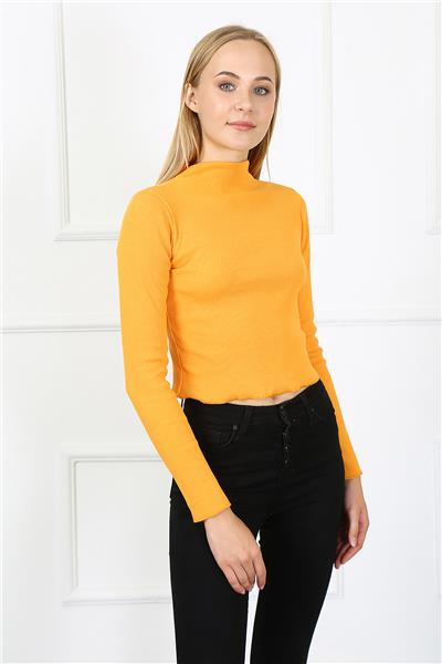 Kadın Crop Kaşkorse Bluz 23511 -Turuncu