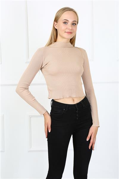 Kadın Crop Kaşkorse Bluz 23511 -Vizon