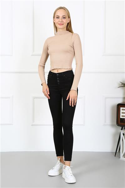 Kadın Crop Kaşkorse Bluz 23511 -Vizon