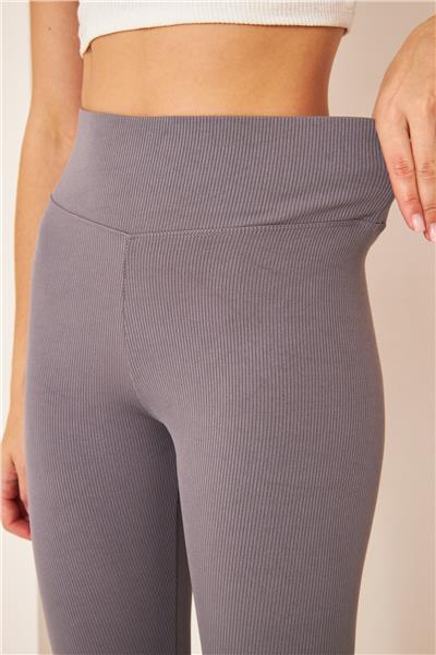 Kadın Fitilli Yüksek Bel Esnek Spor Tayt Interlok Örme 23005 -Antrasit