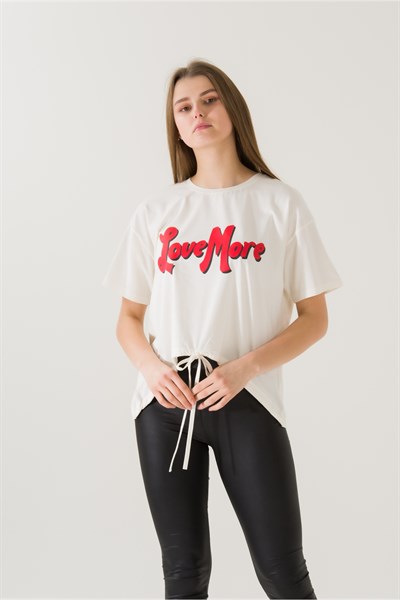 Kadın Love More Beyaz Baskılı T-shirt 21010