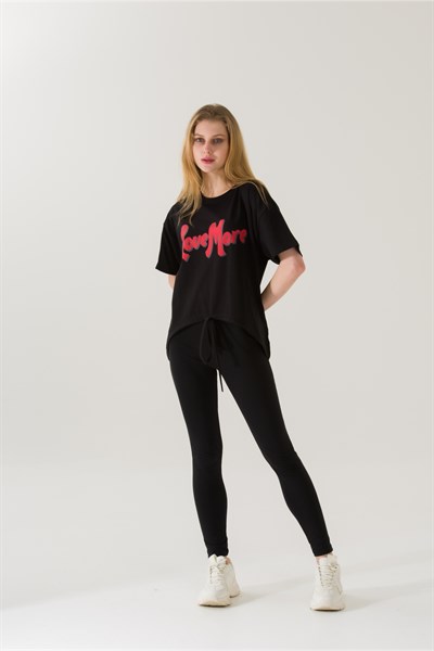 Kadın Love More Siyah Baskılı T-shirt 21010