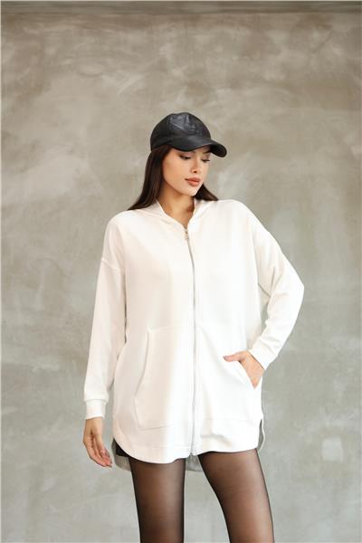 Kadın Modal Kumaş Kapüşonlu Fermuarlı Oversize Hırka 25518