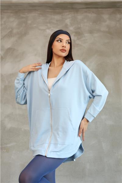 Kadın Modal Kumaş Kapüşonlu Fermuarlı Oversize Hırka 25518
