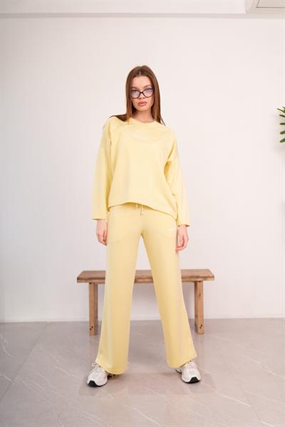 Kadın Modal Kumaş Oversize Rahat İkili Takım – Sweat & Wide Leg Alt 25545