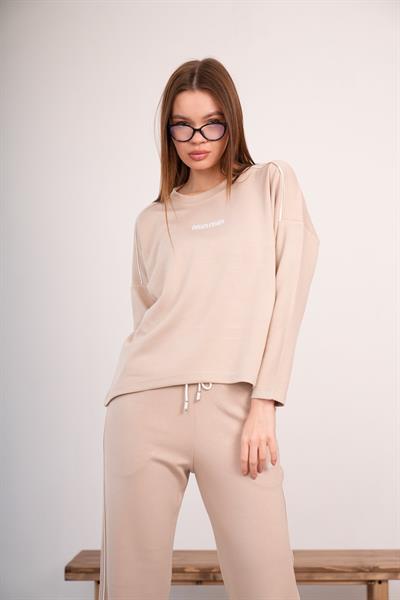 Kadın Modal Kumaş Oversize Rahat İkili Takım – Sweat & Wide Leg Alt 25545