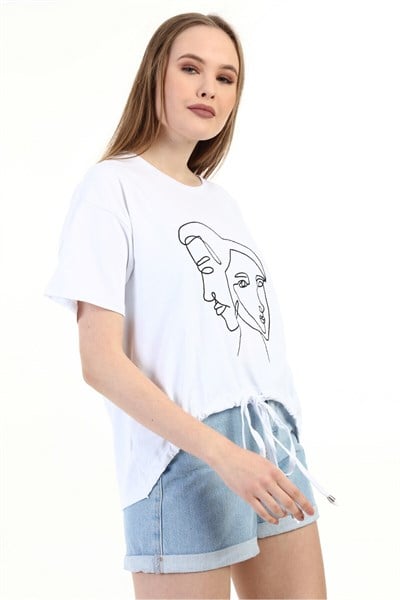 Kadın Nakışlı Beyaz T-shirt 20085