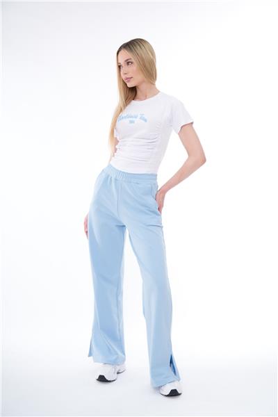 Kadın Nakışlı Crop Eşofman Takımı Önü Baskılı Yırtmaçlı Cepli 24063 Mavi