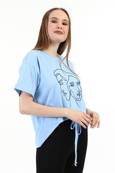 Kadın Nakışlı Mavi T-shirt 20085