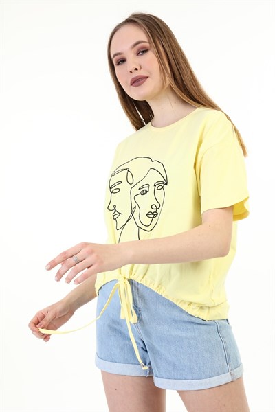 Kadın Nakışlı Sarı T-shirt 20085