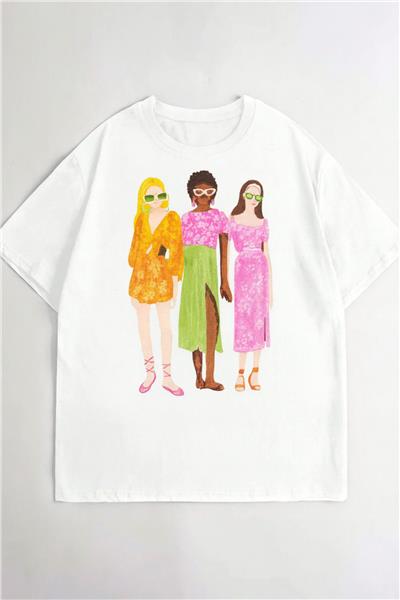 Kadın Oversize Baskılı T-Shirt Pamuklu 24055-2