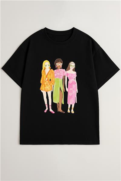 Kadın Oversize Baskılı T-Shirt Pamuklu 24055-2