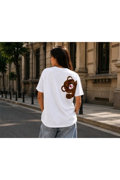 Kadın Oversize Nakışlı Pamuklu Tişort