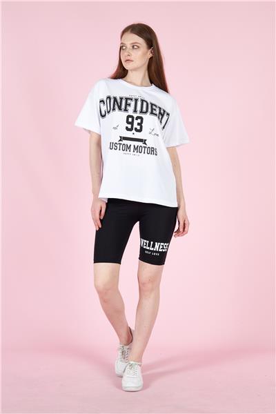 Kadın Oversize T-Shirt Ve Taytlı Spor Takım Pamuklu 23008-1 Siyah
