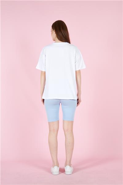Kadın Oversize T-Shirt Ve Taytlı Spor Takım Pamuklu 23008 Mavi