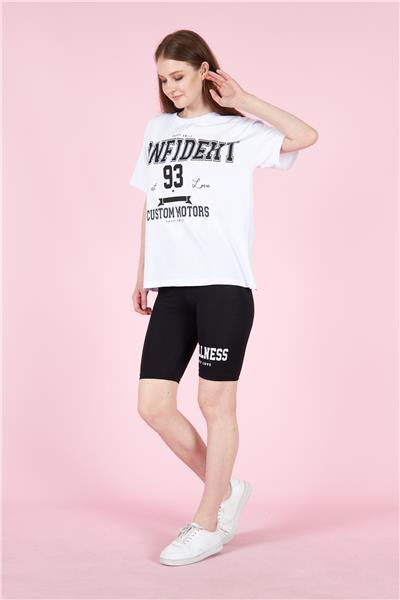 Kadın Oversize T-Shirt Ve Taytlı Spor Takım Pamuklu 23008-1 Siyah