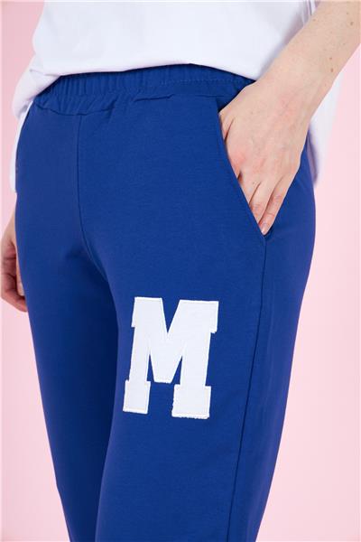 Kadın Oversize Tişört M Logolu Cepli Eşofman Takımı 23070 Sax