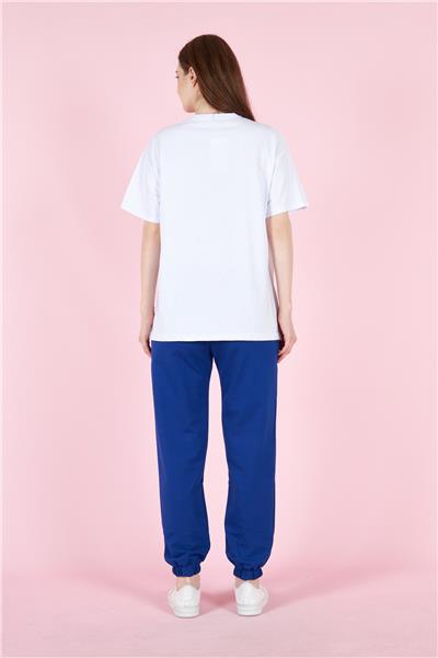 Kadın Oversize Tişört M Logolu Cepli Eşofman Takımı 23070 Sax