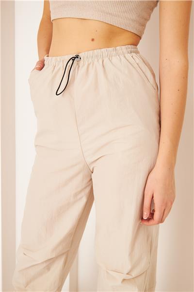 Kadın Paraşüt Kumaş Pantolon Ekru