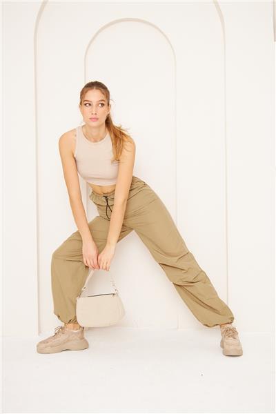 Kadın Paraşüt Kumaş Pantolon Vizon