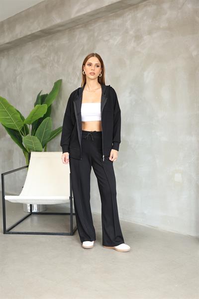 Kadın Scuba Modal Kumaş Mevsimlik Eşofman Takım 24583 Siyah