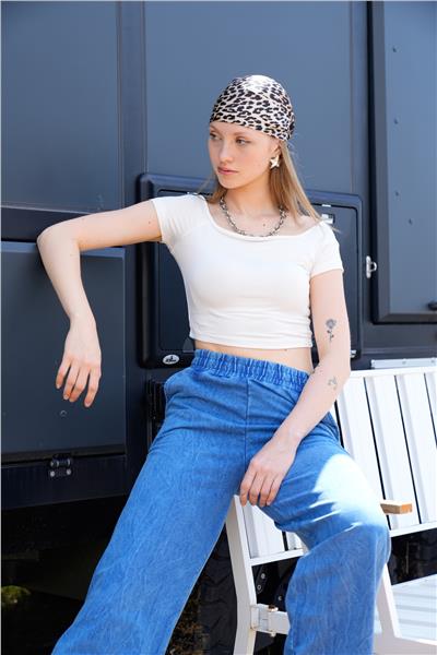 Kadın Yıkamalı 2 İplik Geniş Paça Cepli Eşofman Altı Mavi 24546